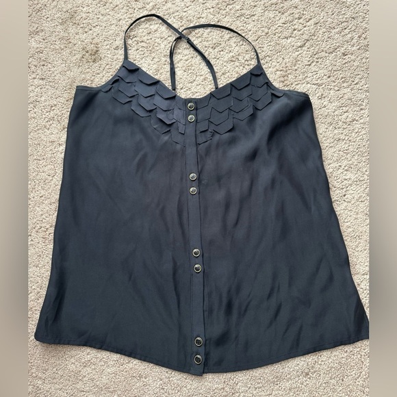 Yumi Kim- Black Silk Scalloped Cross Adjustable Spaghetti Strap Tank Top - Picture 3 of 7
